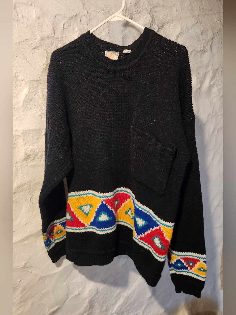 Concrete Vintage 90s Geometric Knit Sweater Black Primary Color Mens M Retro